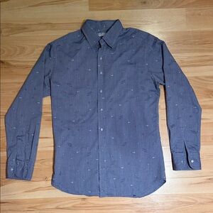 Casual Blue Patterned Button Down Shirt